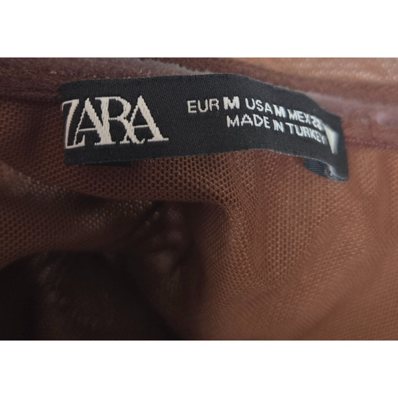 Zara Corset Top Womens Medium Brown Mesh Sheer Cropped Ruched Off Shoulder Y2K - Picture 5 of 12